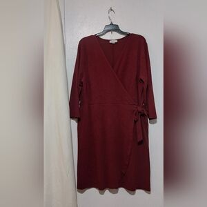 LOFT Deep Red Long Sleeve Wrap Dress